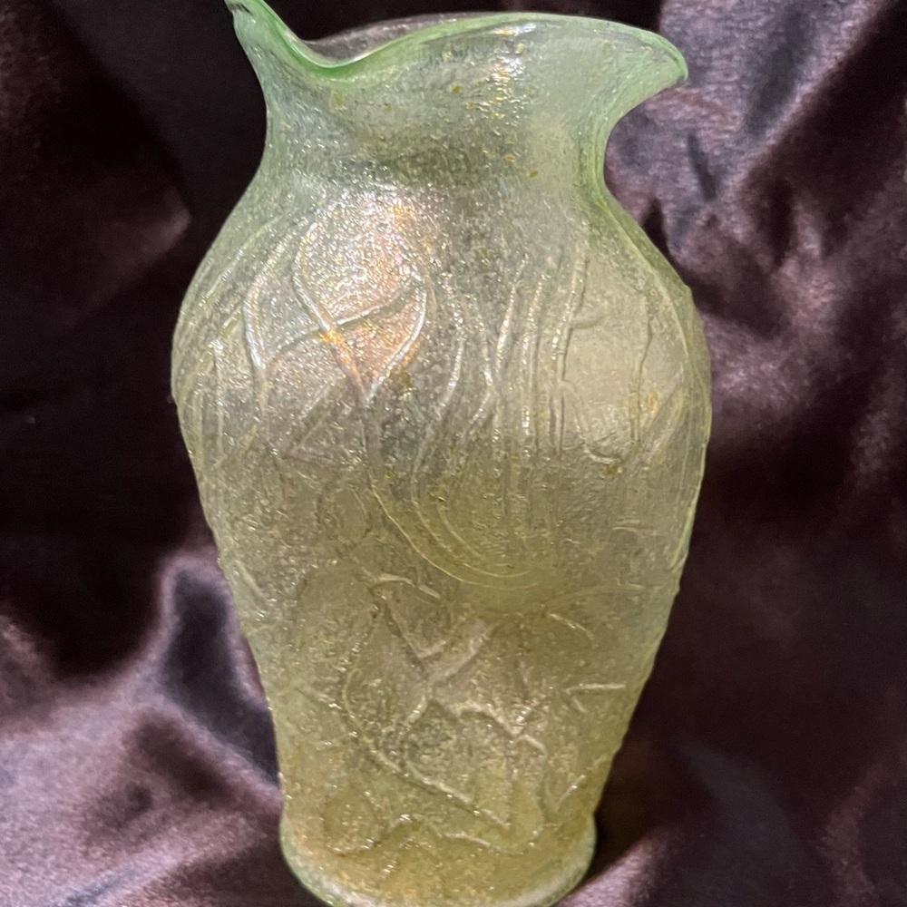 Elegant Textured Green Glass Vase